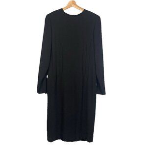Vintage Carlisle Black Wool Size 6 Long Sleeve Midi‎ Dress Cocktail Office Party